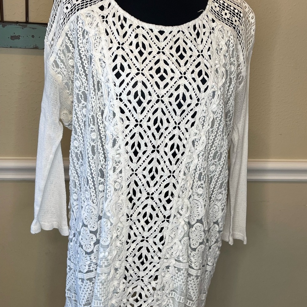 Chico's White Crochet Tunic Top